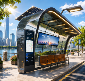 Aluminum Alloy Air-Conditioned Bus Shelter with Electronic Display Advertising Light Boxes Rectangular Shape Bus Stop