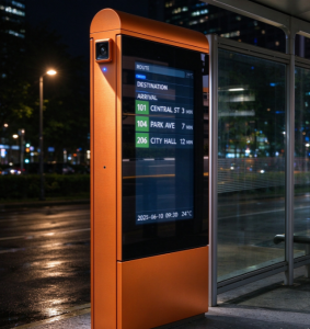 Outdoor Smart Electronic Bus Stop Display Capacitive Touchscreen Solar Power GTFS Enabled OEM Customizable IP65