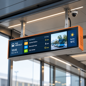 Outdoor High Brightness LCD Bus Stop Display with Real-Time Arrival Information and Remote Management
