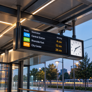 Custom Outdoor LCD Bus Stop Digital Signage with GTFS Support and Modern Design for Public Transit