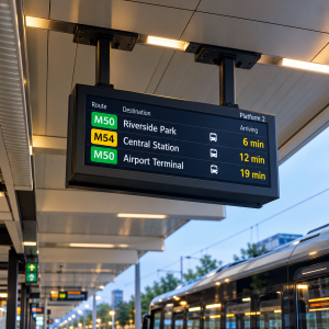 Double Sided LCD Electronic Bus Stop Sign with Sunlight Readable Screens and Remote Content Updates