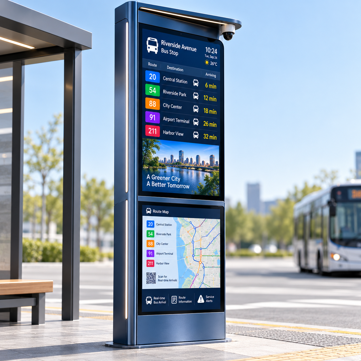 Outdoor LCD Bus Stop Digital Signage with Bus Timetable Display and Multimedia Advertising Playback Featured Image