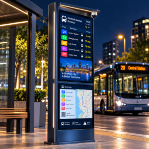 Outdoor LCD Bus Stop Digital Signage with Bus Timetable Display and Multimedia Advertising Playback