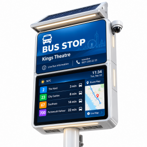 Interactive Touchscreen LCD Bus Stop Display with Route Maps and Passenger Information for Public Transit