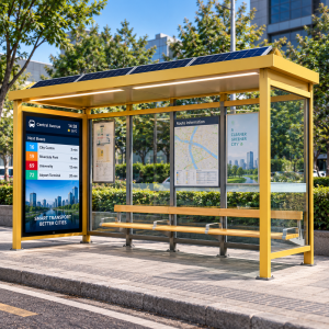 Municipal Smart Bus Shelter with PIS Display Outdoor Waterproof Digital Signage Bus Stop Smart Bus Shelter with CCTV SOS