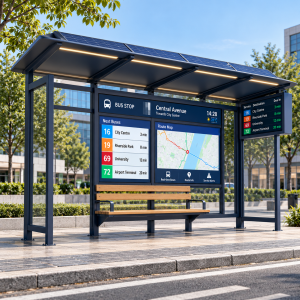 Outdoor Smart Bus Stop Shelter With Solar Power Cloud Software LED Advertising Light Box Display Customization