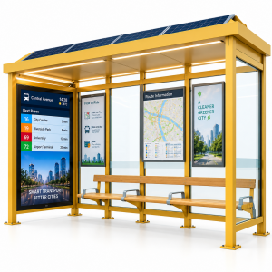 Municipal Smart Bus Shelter with PIS Display Outdoor Waterproof Digital Signage Bus Stop Smart Bus Shelter with CCTV SOS