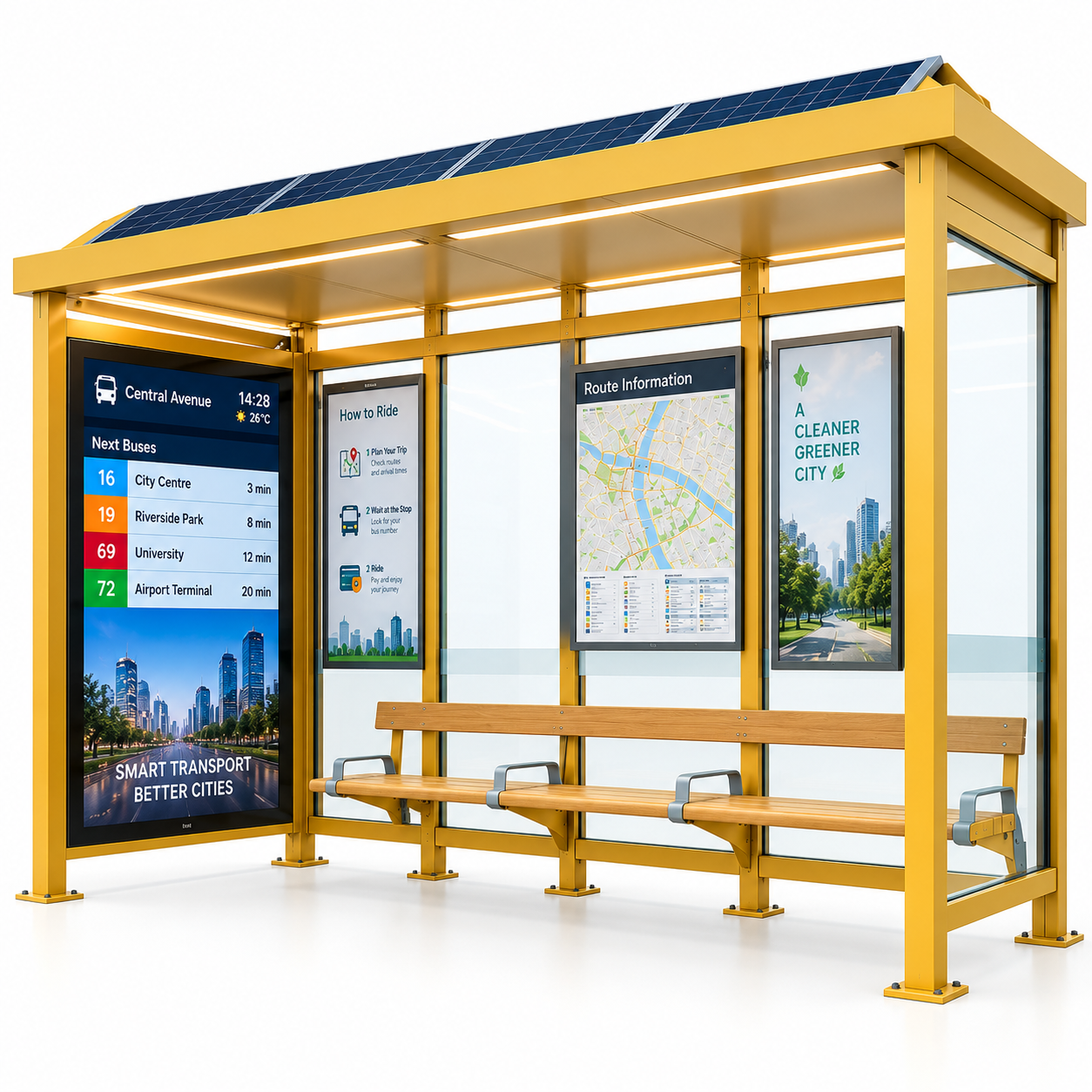 Municipal Smart Bus Shelter with PIS Display Outdoor Waterproof Digital Signage Bus Stop Smart Bus Shelter with CCTV SOS Featured Image