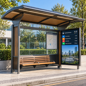 Waterproof Solar Powered Bus Shelter Galvanized Steel Smart Bus Stop Off Grid Solar Bus Stop for City Public Transit Hub