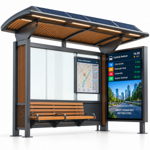 Waterproof Solar Powered Bus Shelter Galvanized Steel Smart Bus Stop Off Grid Solar Bus Stop for City Public Transit Hub