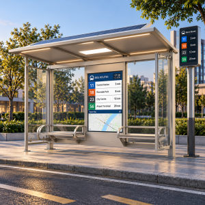 Eco Friendly Off Grid Solar Bus Stop Modular Stainless Steel Solar Powered Bus Shelter Modern Smart Bus Stop with USB Port