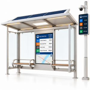 Eco Friendly Off Grid Solar Bus Stop Modular Stainless Steel Solar Powered Bus Shelter Modern Smart Bus Stop with USB Port