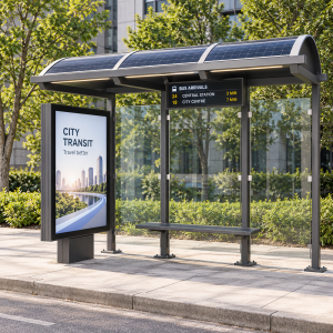 Solar Power Smart Bus Shelter With Remote application LED Advertising Light Box Public Service Display cloud software