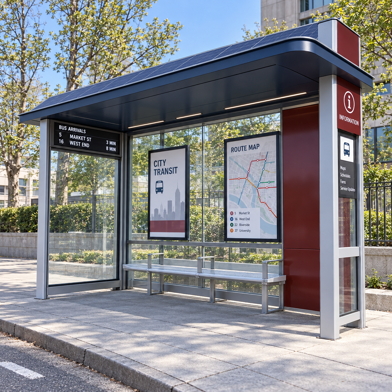 Intelligent Bus Shelter With Solar Panels LED Display Advertising Light Box Vehicle Forecast Station System Customizable Featured Image