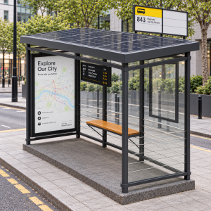 Durable Customization Solar Power Smart Bus Shelter With Wireless Charging cloud software Remote application LED Advertising Light Box Display