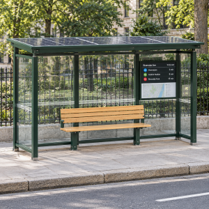 Solar Power Smart Bus Shelter With Wireless Charging cloud software LED Advertising Light Box Display Durable Customization