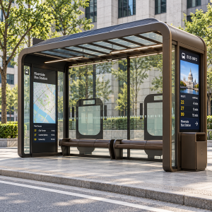 Smart Outdoor Bus Shelter with Cloud Software and Energy-Saving LED Lights Enclosed Solar Power