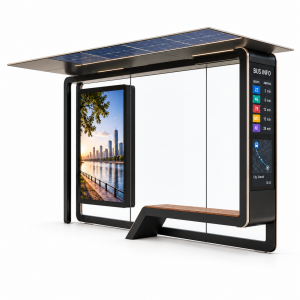 Waterproof Outdoor Bus Shelter with Wireless Charging and Sunshade Canopy and LED Advertising Light Box
