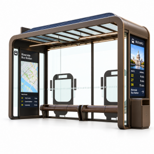 Smart Outdoor Bus Shelter with Cloud Software and Energy-Saving LED Lights Enclosed Solar Power