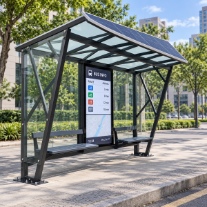 Solar Powered Bus Shelter with Durable Structure and Custom Design Enclosed Waterproof and LED Advertising Light Box