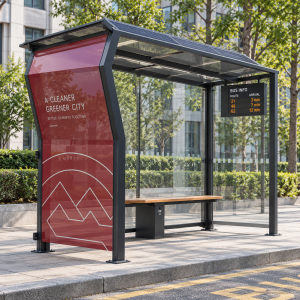 Intelligent Bus Shelter with WiFi USB Charging and Modern Urban Design Water Proof Enclosed Sun Shade