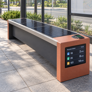 Modern Outdoor Smart Bench with Solar Power Wireless Charging Waterproof Design Galvanized Steel Frame for Public Spaces