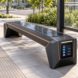 Galvanized Steel Smart Bench with Solar Power USB Wireless Charging for Bus Stops Parks and Urban Public Spaces Supplier