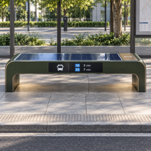 Waterproof Outdoor Solar Bench with Wireless Phone Charging LED Lighting Low Maintenance Steel Structure for Public Spaces
