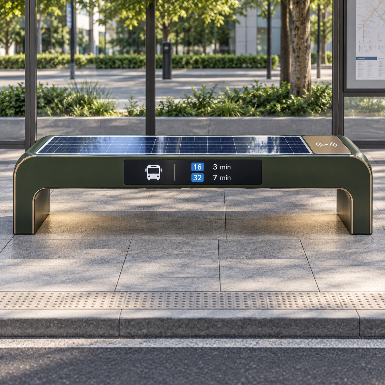 Waterproof Outdoor Solar Bench with Wireless Phone Charging LED Lighting Low Maintenance Steel Structure for Public Spaces Featured Image