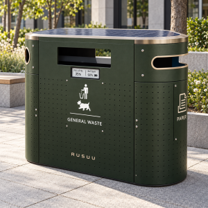 Waterproof Outdoor Smart Trash Bin Solar Powered Municipal Waste Receptacle for Streets Parks and Public Areas Manufacturer