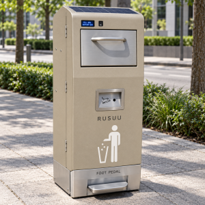 IP65 Waterproof Outdoor Smart Waste Bin Galvanized Steel Municipal Trash Can for Streets Parks and Public Areas Manufacturer