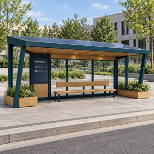 Modern Smart Bus Stop with Digital Signage Solar Power LED Lighting and USB Charging for Public Transport Manufacturer