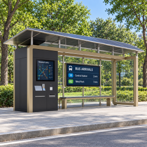 Galvanized Steel Smart Bus Shelter with Solar Panel LCD Display and Advertising Light Box Outdoor Manufacturer Supplier