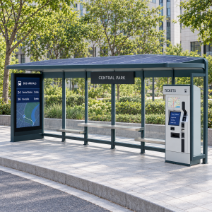 Modular Solar Bus Stop with PIS Display CCTV Camera USB Charging and LED Lighting for Smart City Projects Manufacturer