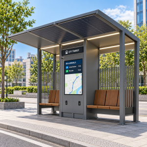 Weatherproof Public Transit Shelter with LCD Screen Solar Power and Advertising Light Box for Outdoor Bus Stations Manufacturer
