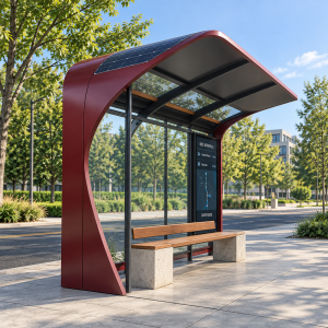 Anti Corrosion Outdoor Bus Shelter with Galvanized Steel Structure LCD Display and Solar Lighting for City Projects Manufacturer