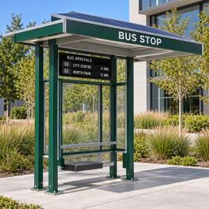 Smart Bus Shelter with PIS Display CCTV Camera WiFi USB Charging and Solar Power for Public Transit Projects Manufacturer