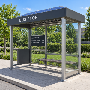 Modern Bus Passenger Stop with Solar Powered Lighting Digital Arrival Screen and Advertising Light Box Manufacturer
