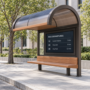 Outdoor Mupi Bus Shelter with Digital Advertising Display Solar Power LED Lighting and Modular Steel Structure Manufacturer