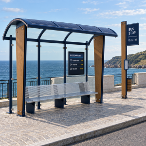 Stainless Steel Outdoor Smart Bus Shelter with Digital Arrival Screen Solar Lighting USB Charging Manufacturer Supplier