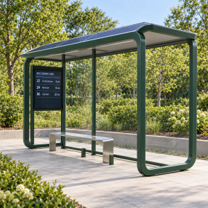 Public Transit Shelter with Solar Powered LCD Screen Advertising Light Box and CCTV Camera for Smart Cities Manufacturer