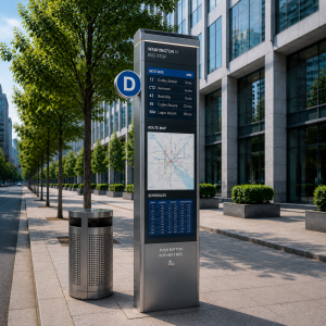 Outdoor Smart Bus Shelter With LED Advertising Display Public Information Vehicle Forecast System