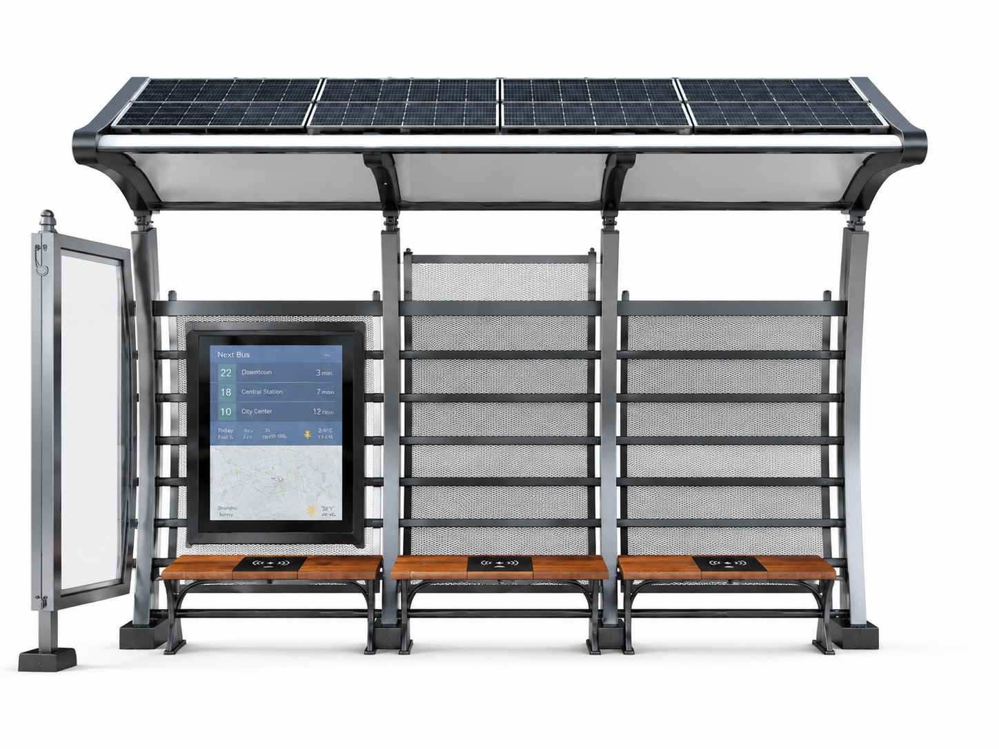 Intelligent Bus Shelter With Solar Panels LED Display Advertising Light Box Vehicle Forecast Station System Customizable Featured Image