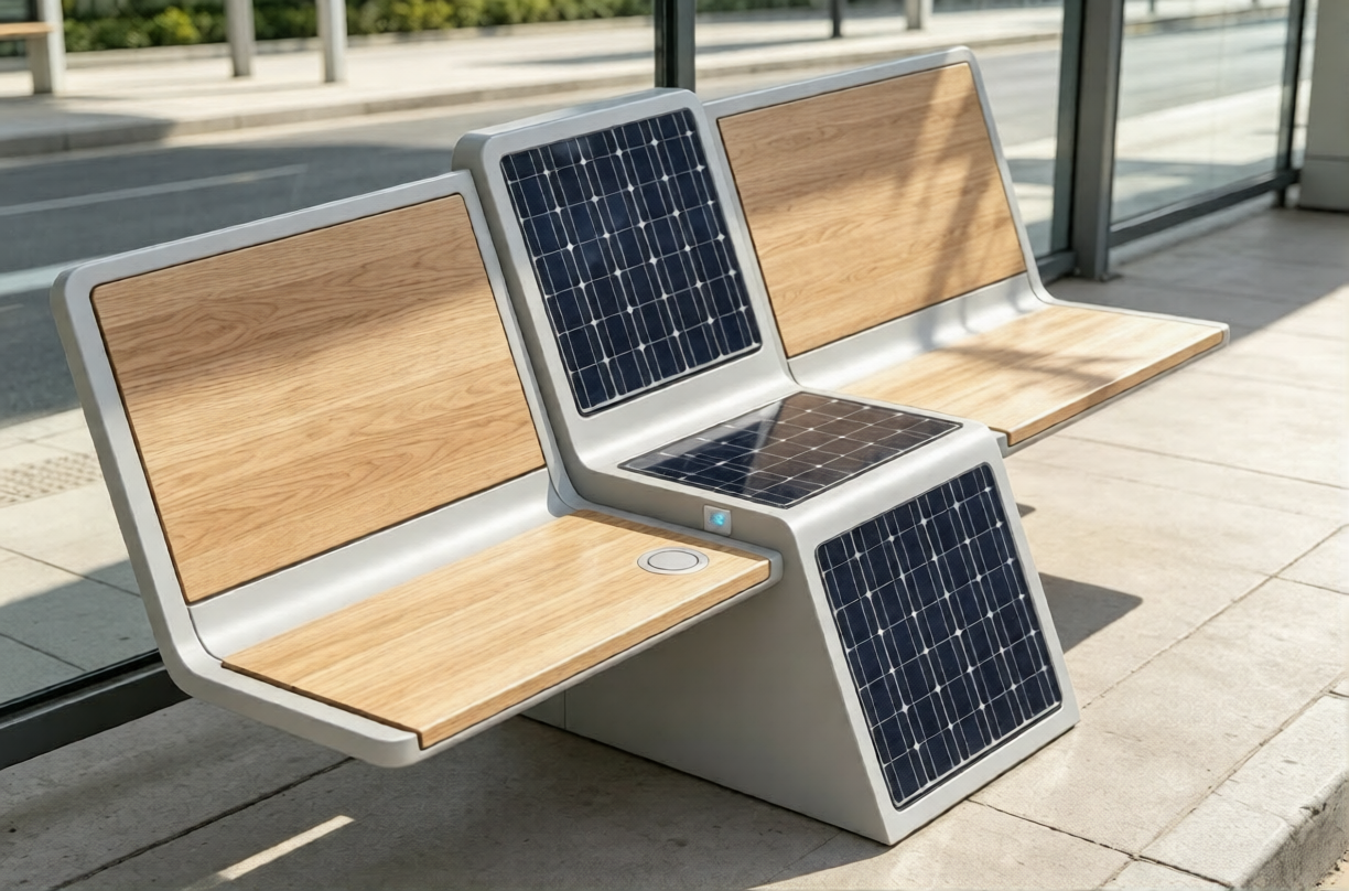 Solar Power Technology and Roof Solar Smart Bench Custom Intelligent Modern Design Aluminium Alloy Features with Sustainable Featured Image