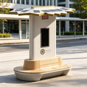 Solar-Powered Bamboo Charging Smart Patio Bench with Audio and Wireless Backrest Outdoor Manufacturer Customization