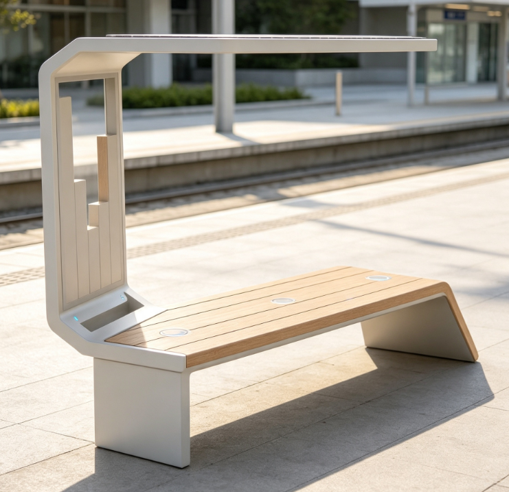Solar Smart Innovative Intelligent Bench Waterproof Design for Parks Malls Supermarkets-Outdoor Furniture Wood/Metal Frame Featured Image
