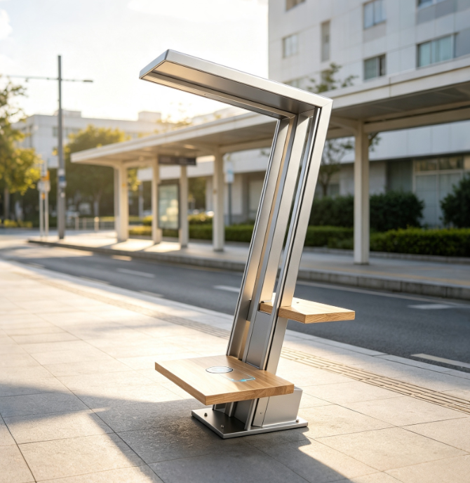 Custom Intelligent Modern Design Solar Smart Bench Aluminium Alloy Features with Sustainable Solar Power Technology and Roof Featured Image