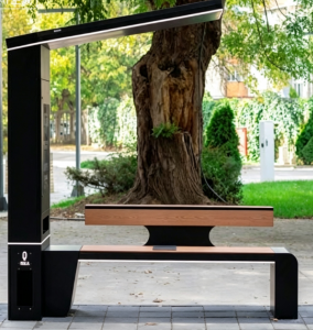 Commercial Smart Solar Bench with Integrated Solar Panel, LED Lights, USB Charging, WiFi & Bluetooth Speaker for Outdoor Parks