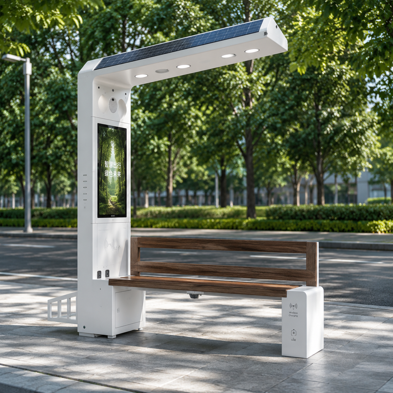 Commercial Solar Bench with Wireless Charging –Waterproof Smart Seating with Bluetooth & Solar Panel for Street Featured Image