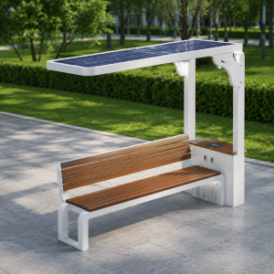 Custom Solar Bench with Wireless Charger Waterproof Smart Furniture with Bluetooth & Solar Panel
